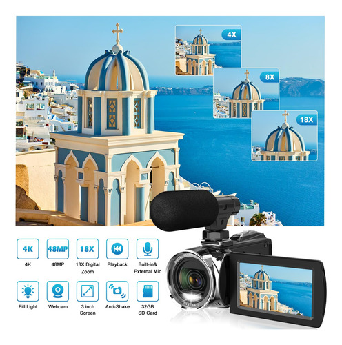 Videocámara Weochi Hd 4k, 48 Mp, Zoom 18x, Pantalla Giratori