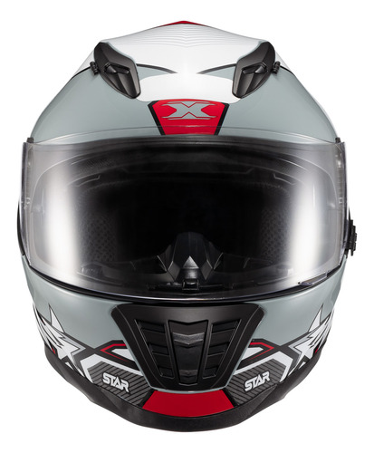 Capacete Texx Wing Fechado Superstar Cinz Vermelho Branco 58