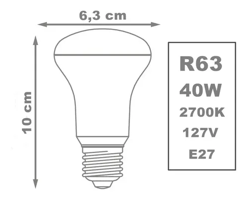 Lampada R63 Lâmpada Spot Refletora Espelhada R63 40w E27 Kit 5 Pçs | MercadoLivre