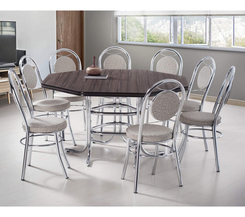 Conjunto De Mesa Com 8 Cadeiras Estofadas Mirela Gb