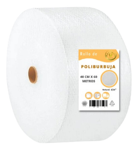 Rollo Plástico Papel Burbuja Chica Rollo 40 Cm X 60 M