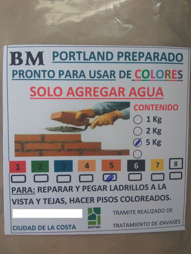 Imagen 1 de 3 de Portland De Color Pronto Para Usar Solo Agr. Agua Bolsa 2kg