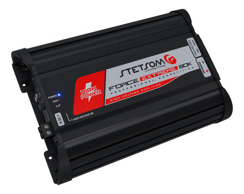 Módulo Stetsom Force Extreme 80k 0,5 Ohm Frequência 5Hz ~ 4Khz 80.000W RMS em 0,5 Ohm Entrada RCA 1 Canal 80.000W Alta voltagem High Voltage–Sub, Woofers Competição Paredão Alta Eficiência Grave Médio