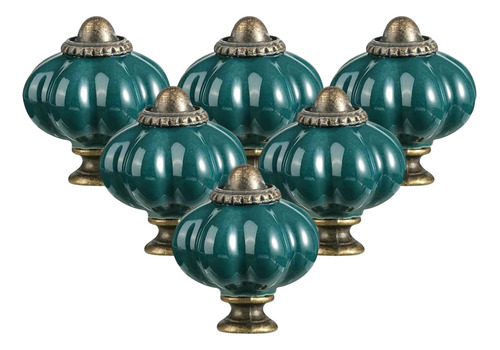 Aigeou 6pcs Teal Pumpkin Knobs Vintage Ceramic Cabinet Knobs