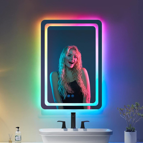 Luxfurni Espejo Baño Led Luz Tocador Iluminado Rgb Para 16 X