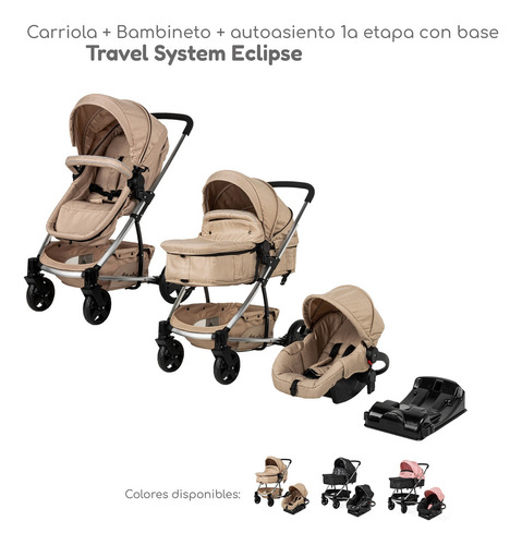 Carriola de Bebe Travel System de Paseo D'bebé Eclipse Color Beige Chasis Plateado