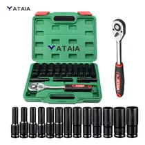 Comprar Yataia Juego De Llaves Vaso De 1\u002F2 Pulgadas,14 Piezas 8 A 24mm Llaves De Enchufes Con Carraca,6 Puntos Dados Hexagonales, Material Cr-v Con Estuche De Almacenaje, Verde