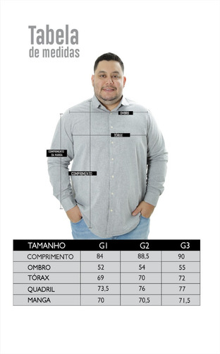 Imagem 4 de 4 de Camisa Social Masculina Manga Longa Tamanho Grande Plus Size