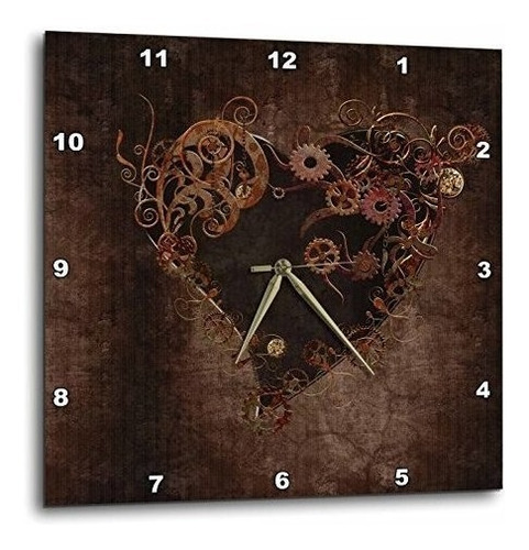 3drose Decorado Marron Vapor Punk Reloj De Pared Del Corazon