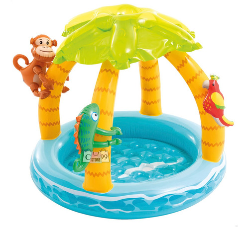 Piscina Inflable Para Niños Isla Tropical Con  Parasol 58417