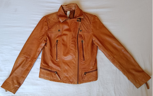 Chaqueta De Cuero Biker Mujer, Talla M, Marrón Claro