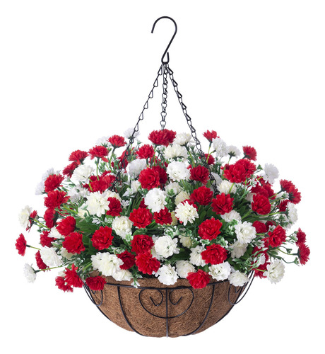 Cesta Colgante De Flores Con Margaritas De Seda En Maceta De