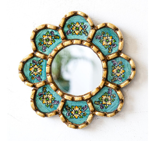 Espejo Circular Decorativo De Turquesa Peruana En La Pared |