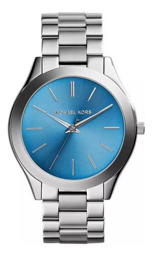 Relógio Michael Kors Mk3292 Feminino Runway Prata Azul Slim Cor da correia Prateado Cor do bisel Prateado