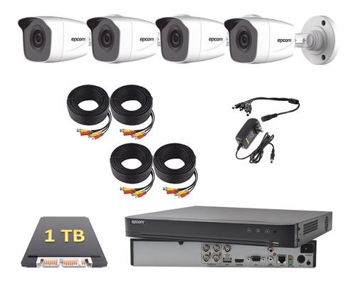 Kit Video Vigilancia 4 Camaras Epcom Full Hd 1080p P2p 1 Tb