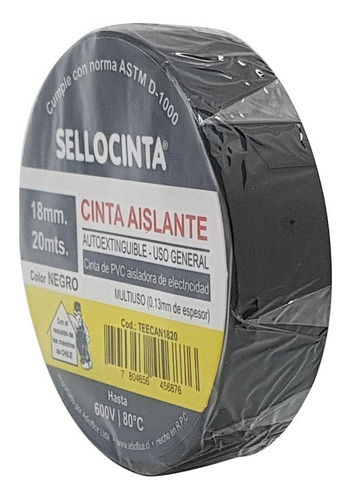 Imagen 1 de 1 de Cinta Aisladora Negra 18mm X 20 Mts (10unidades)