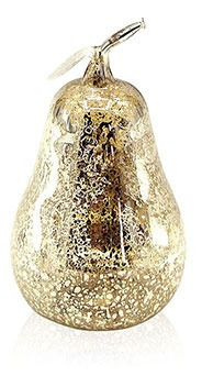 Fruta Pera De Vidrio Deco 8.5x13cm Color Oro Envejecido