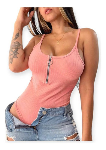 Remera O Body Musculosa Con Detalle De  Cierre En El Busto