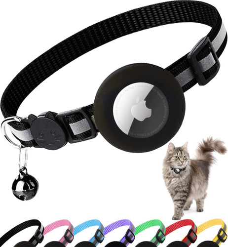 Collar De Gato Reflectivo Con Apple Airtag Holder Y Cascabel