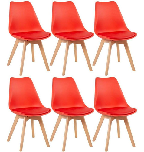 6 Cadeiras Estofada Leda Base Madeira Eames Cozinha Cores Estrutura Da Cadeira Vermelho