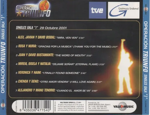 Operacion Triunfo Singles Gala 2001 Cd Orig Esp David Bisbal (Usado)