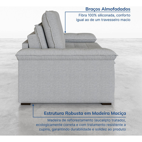 Sofá Cama Retrátil E Reclinável 4 Lugares 240cm Linho Wt