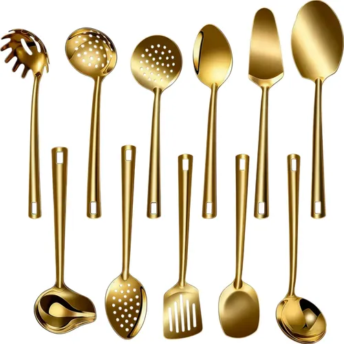Kit 11 Peças Utensílios De Cozinha Aço Inoxidável Dourado