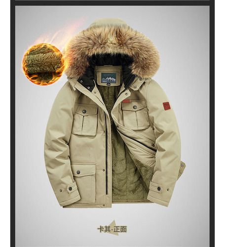 Abrigo Algodón Con Cuello Pelo Felpa Invierno Para Hombre