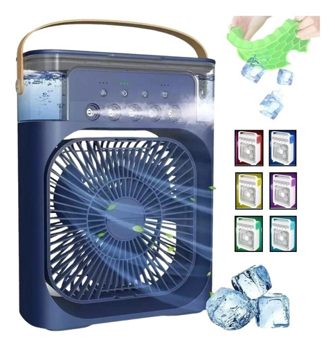 Mini Climatizador Ar Ventilador Umidificador Água Gelo Led Cor da estrutura Azul Cor das pás Branco Diâmetro 25 cm Frequência 60 Hz Material das pás Plástico Quantidade de pás 3 110V/220V