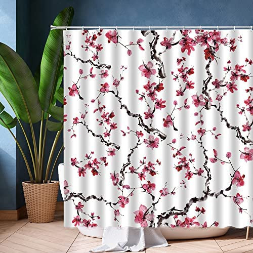 F Cortina De Ducha Evrcvar, Color Rojo, Diseño De Flor De