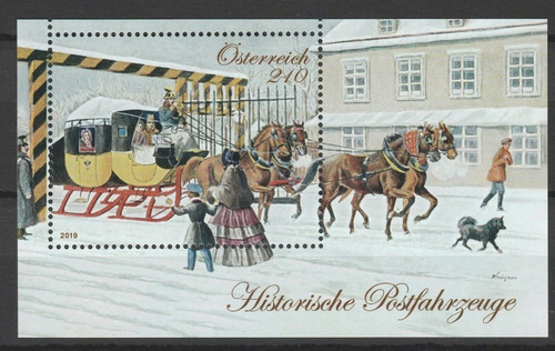 2019 Carruajes Postales Caballos- Austria (bloque)  Mint