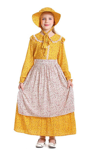 Disfraz Infantil De Niña Pionera, Vestido Colonial De Prader