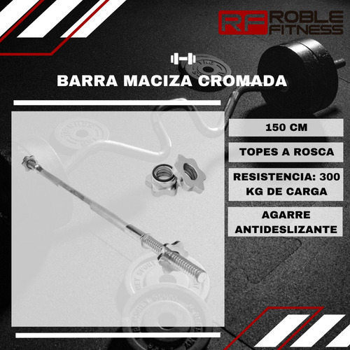Barra Maciza 150 Cm Cromada Con Topes A Rosca Pesas Fitness