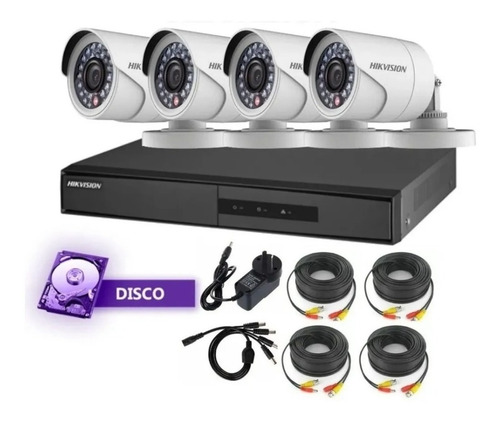 Imagen 1 de 7 de Kit Camaras Hikvision X4+ Dvr Fullhd Lite P2p +disco O Balun