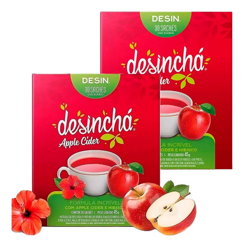 Kit 2 Caixas Desinchá Apple Cider E Hibisco Contém 30 Sachês
