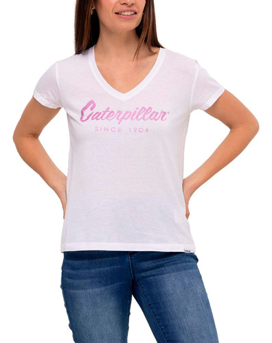 Remera Caterpillar Cat Script V Neck Te White Prpl Cac Dama