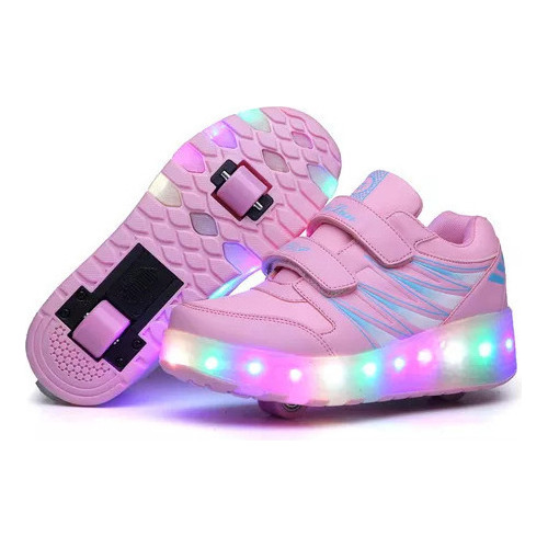 Patines Led Rosa Recargables De Dos Ruedas Para Chicas