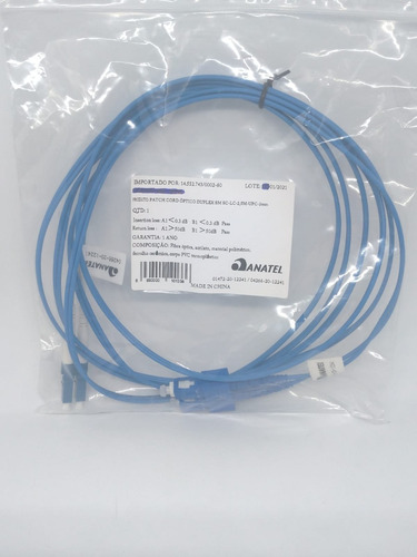 Kit 10 Peças - Cordão Óptico Duplex Mono Lc/sc Upc 2,50mt