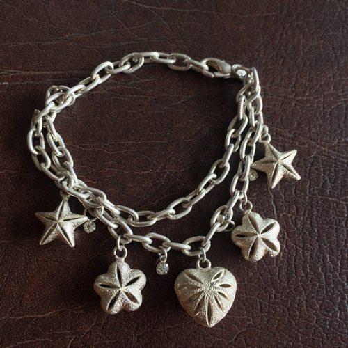 Linda E Delicada Pulseira De Prata Com Estrelas E Pedrinhas