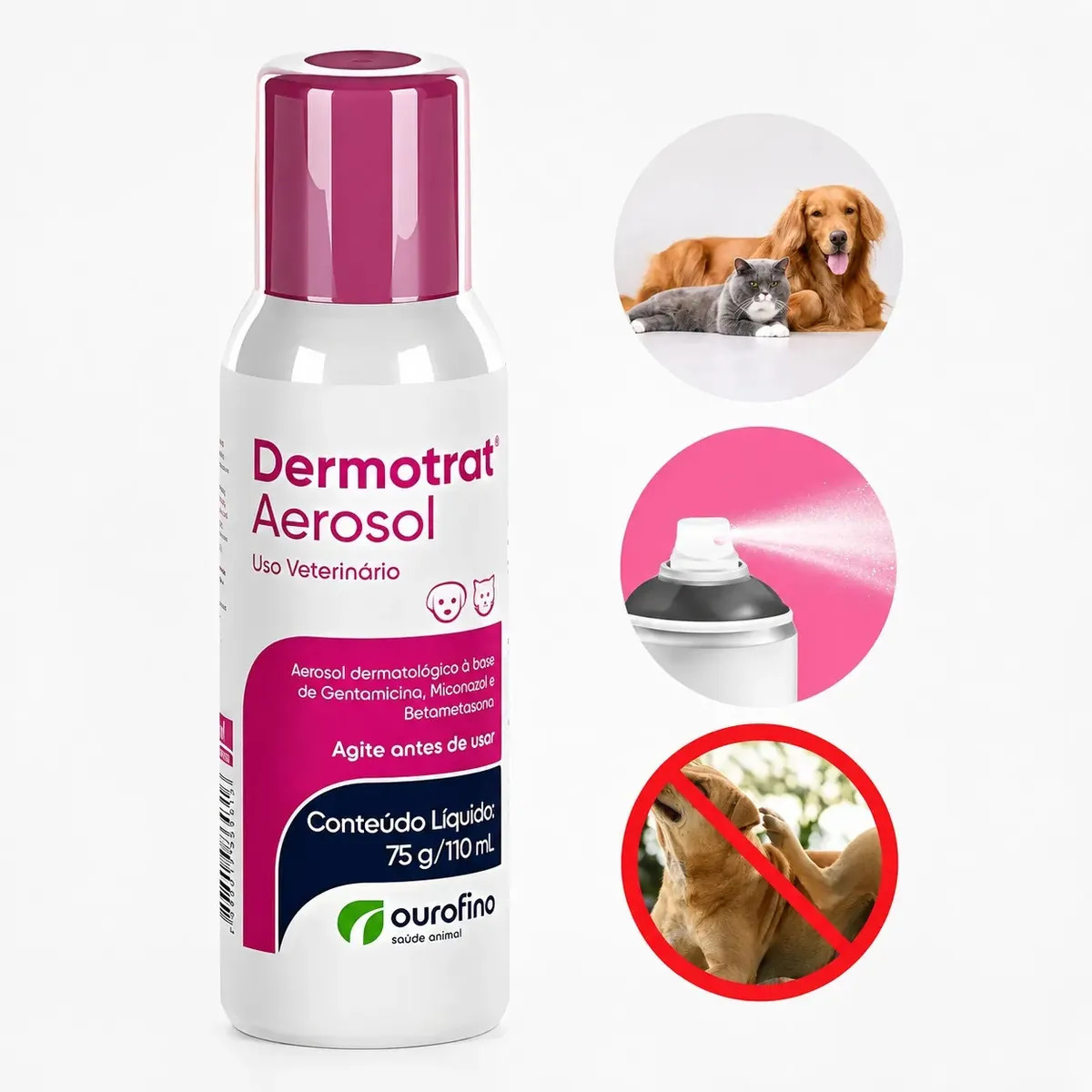 Dermotrat Aerosol Ourofino 110ml 75g para Cães e Gatos