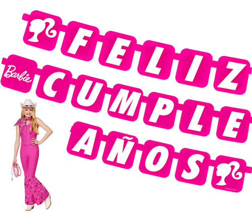 Letrero Feliz Cumpleaños Fiesta Barbie 2.3 Mts Brb0m1