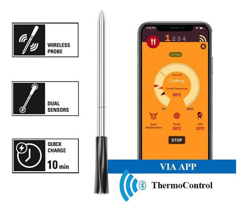 Termómetro Para Carne Y Dispositivo Digital Con Bluetooth Color Negro