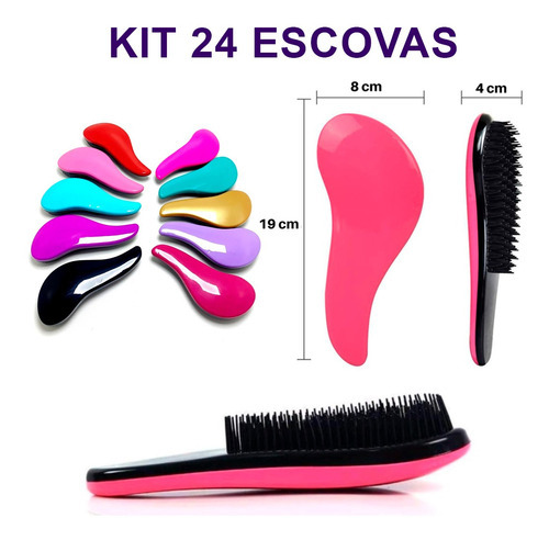 Kit 24 Escovas Mágica Desembaraçadora Pentear Cabelo Atacado