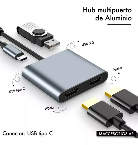 Hub Usb C 2x Hdmi + Usb 3.0 Aluminio Premium