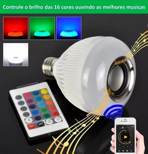 Lâmpada Bluetooth Led RGB + Som + Controle Remoto