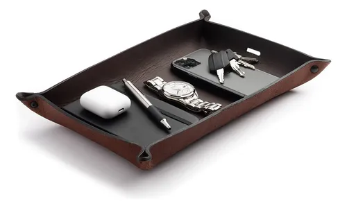 Bandeja De Cuero Con Estampado De Calabaza Y Hojas De Otoño - Organizador De Escritorio Para Joyas, Llaves Y Más