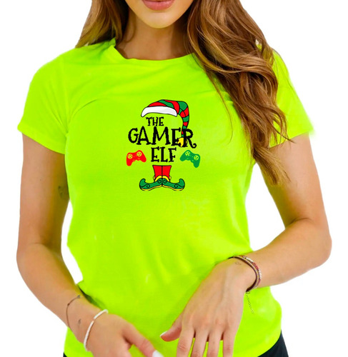 Franela Para Damas Estampada Diseño Navidad Elfo El Gamer 