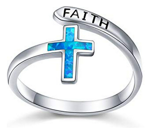 Anillos Bisutería - 925 Sterling Silver Faith Opal Cross Rin