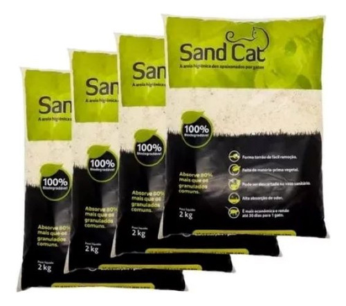 Areia Higienica De Madeira Sand Cat Kit 4 Pacotes De 2kg