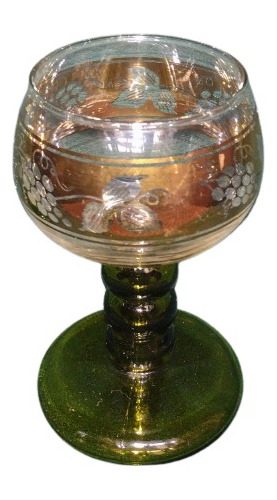 Copa Coctel Vintage Cristal Frances Guarda Dorada Pie Verde 